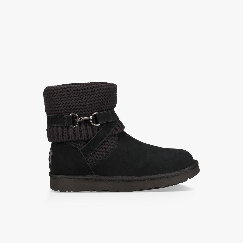 Bottes Classic UGG Purl Strapm Femme Noir Soldes 215PHWXE